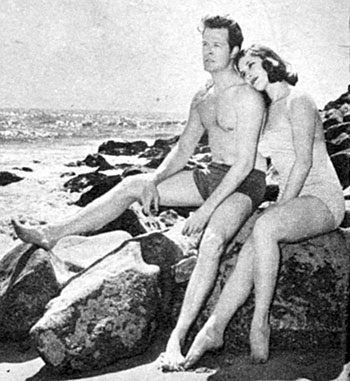 “Trackdown” star Robert Culp on the beach with wife No. 2 of 5, Nancy Asch in 1958. They were married May 29, 1957 and divorced September 22, 1966.